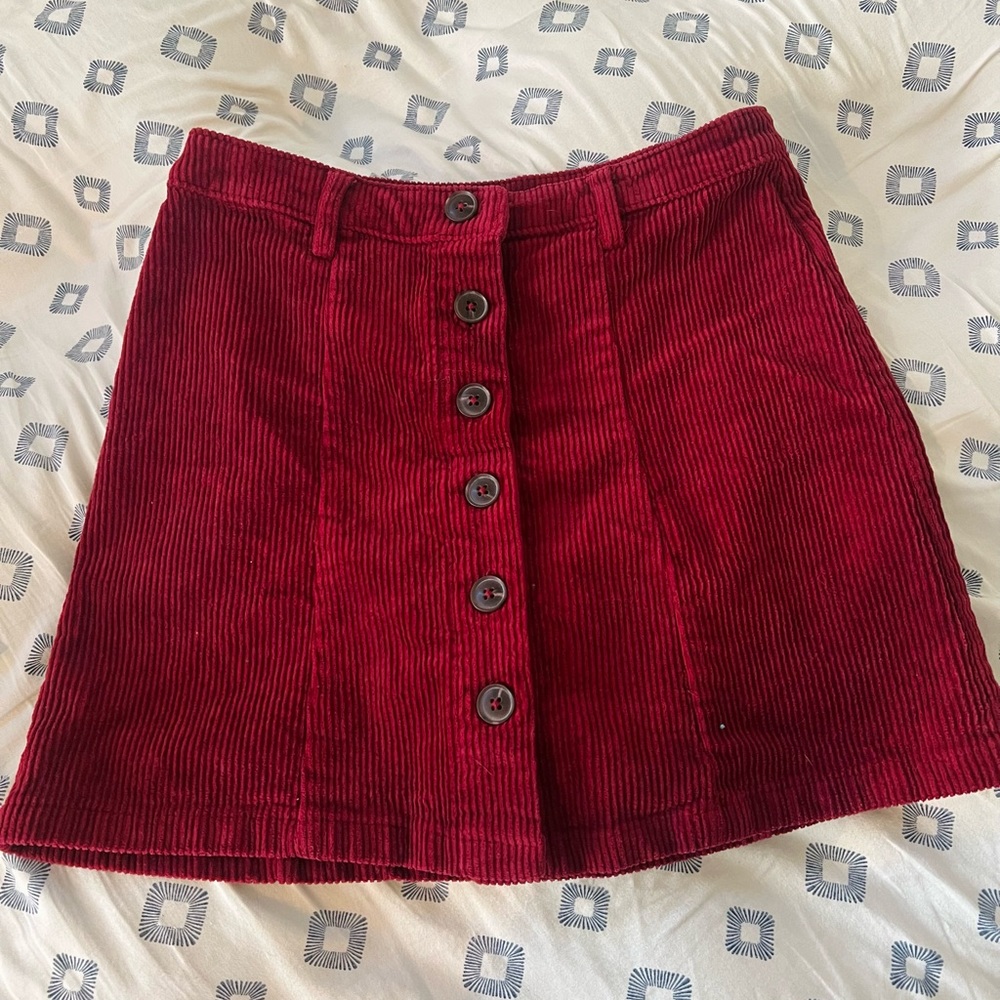 Red faux corduroy skirt